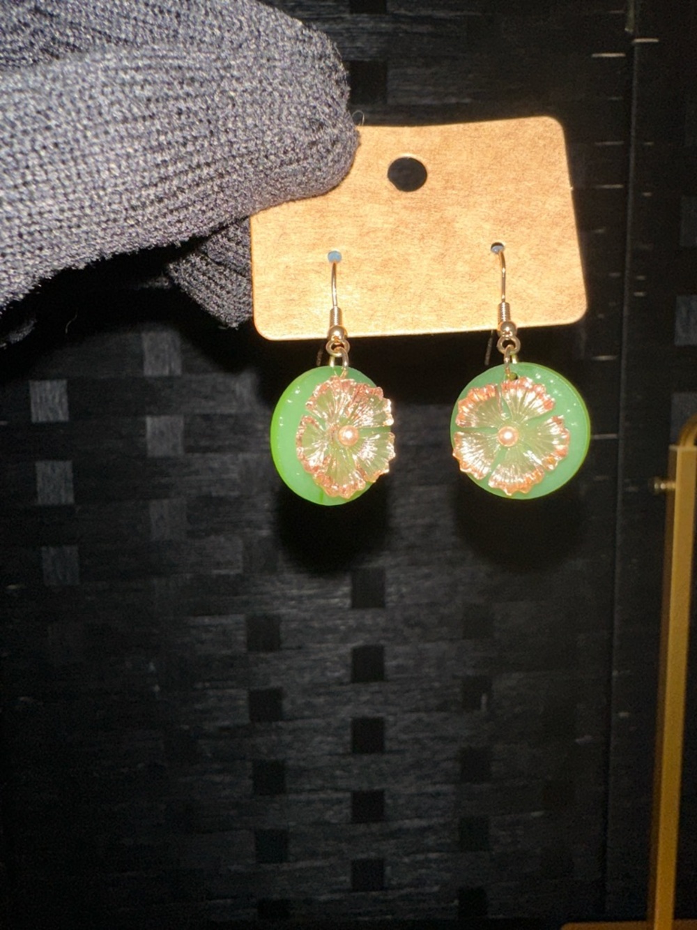 Handcrafted Gold-Accented Green Floral Drop Earrings for Women